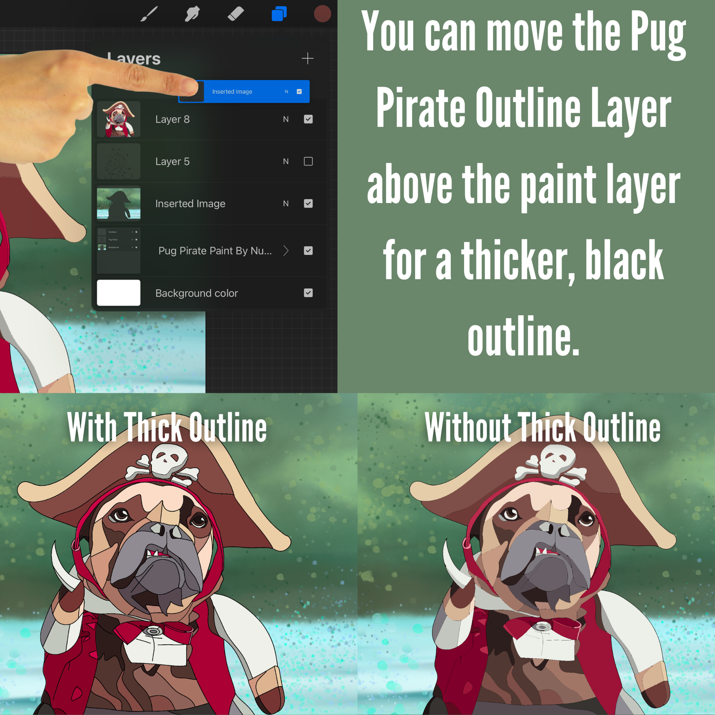 Pug Pirate Paint by Number for Procreate