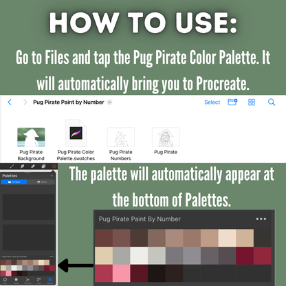 Pug Pirate Paint by Number for Procreate