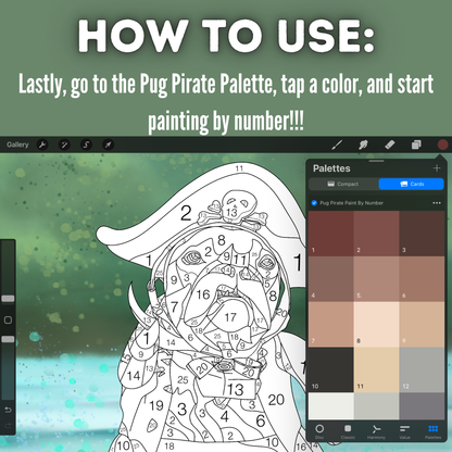 Pug Pirate Paint by Number for Procreate